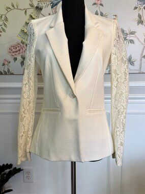Like New White Aqua Blazer Lace Arms XS.
